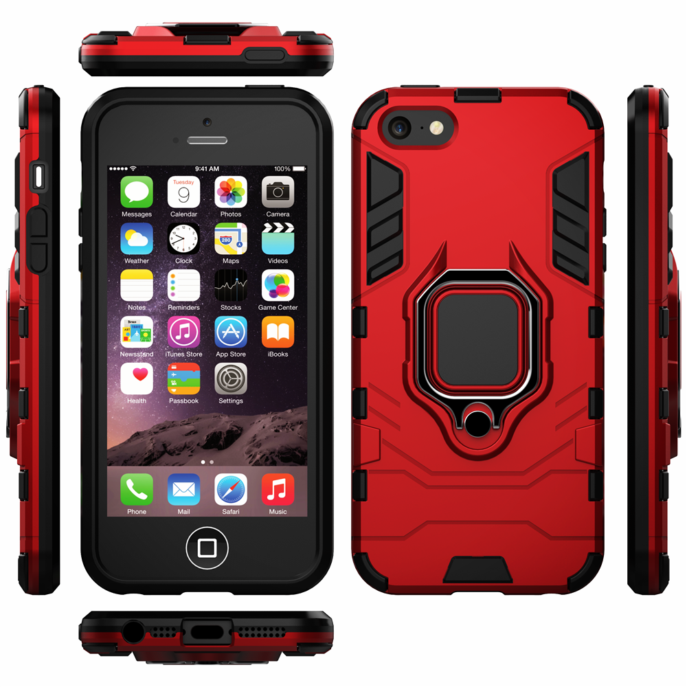 Funda a prueba de golpes para iPhone 5 5s SE, carcasa con soporte de anillo, carcasa trasera para iPhone se 5 5s 5G 4,0&quot;: For iPhone 5 / Red