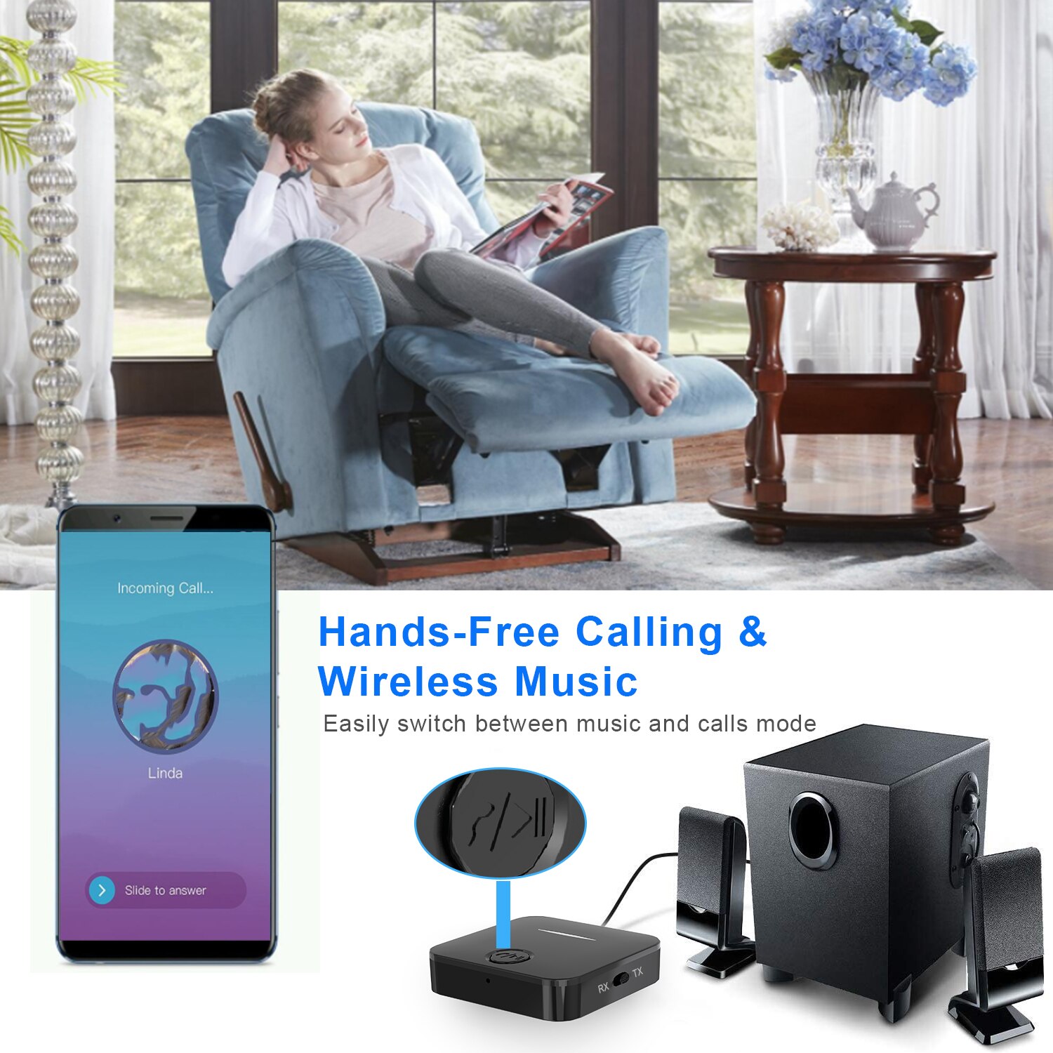 Bluetooth 5.0 Audio Receiver Transmitter Wireless Stereo Microphone Aptx HD Adapter 3.5mm AUX RCA Jack for PC TV Headphones