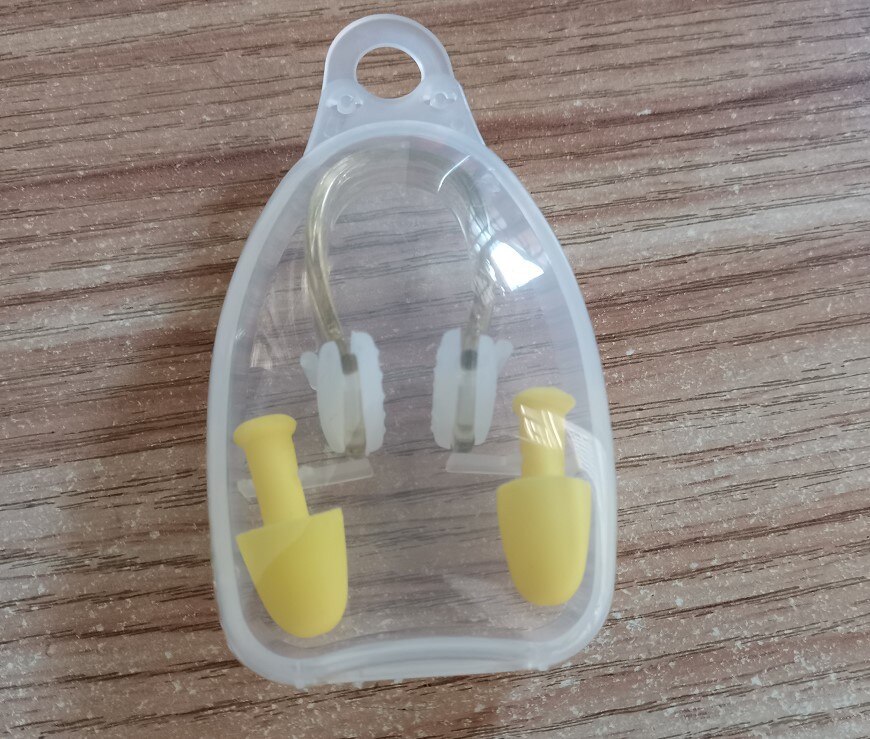 Tapones para los oídos de natación férula Nasal tapones de silicona Clip para la nariz natación resistente al agua reducción de ruido tapones para los oídos del sueño en caja Customiza: Yellow Transparent Box