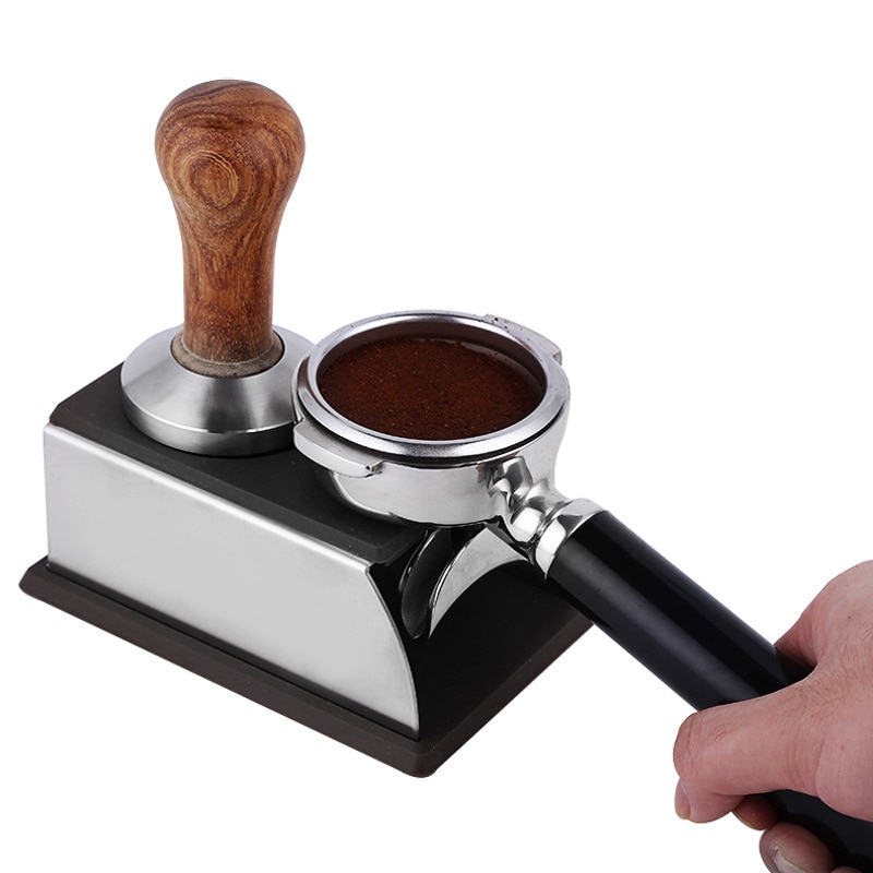 Upors praktisk kaffestamper stativ rustfritt stål kaffestamperholder gjenbrukbar silikon tamping matt durabl kaffetrakter verktøy