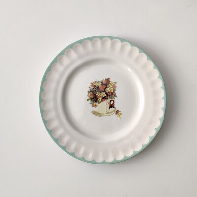 Plato de pastel Vintage, platos de postre de cerámica estilo Pastoral, plato de cena, servicio doméstico, vajilla, platos Retro de boda: 6inch green side