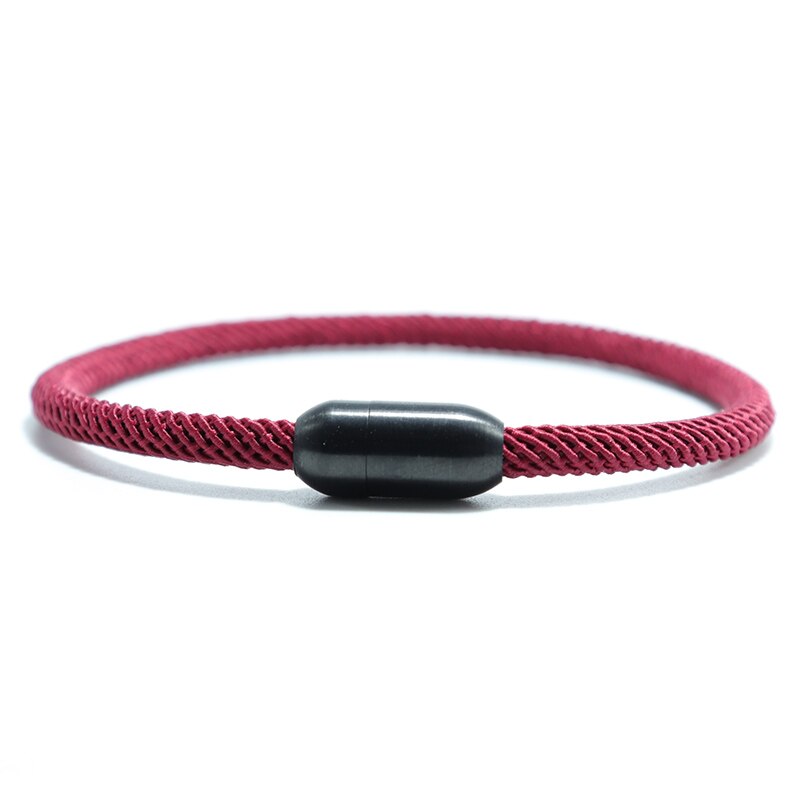 Pulsera magnética de cuerda roja minimalista hecha a mano para hombres y mujeres, brazalete Simple de acero inoxidable para brazalete, joyería de la suerte: Wine Red / 16.5 cm