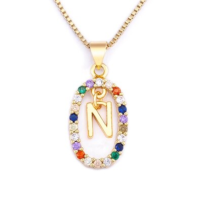 Nouvelle offre spéciale coloré 26 lettres A-Z initiale M S C K Alphabet pendentif longue chaîne collier nom bijoux femmes accessoires: Zinc blanc bleu plaqué