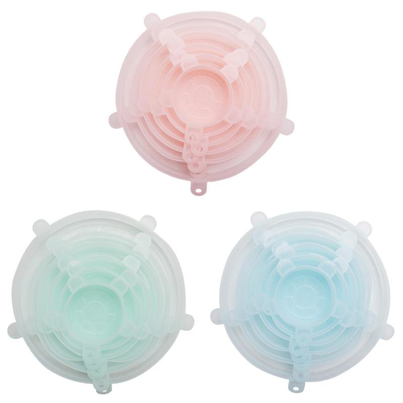 1-6 Pcs/Set Reusable Silicone Food Wrap Stretch Vacuum Seal Cover Saran Wrap Kitchen Organization Food Fresh Keeping Sealed lids