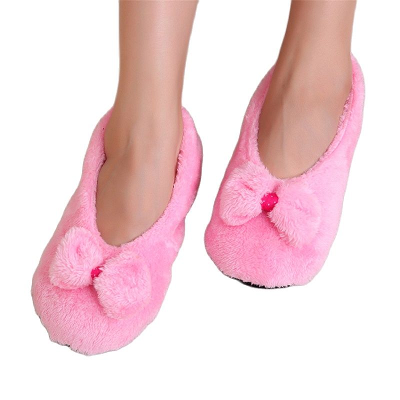 Suihyung Vrouwen Slippers Winter Warm Pluche Indoor Vloer Sokken Zachte Katoenen Schoenen Leuke Boog Dames Bont Slides Home Pluizige Slip op