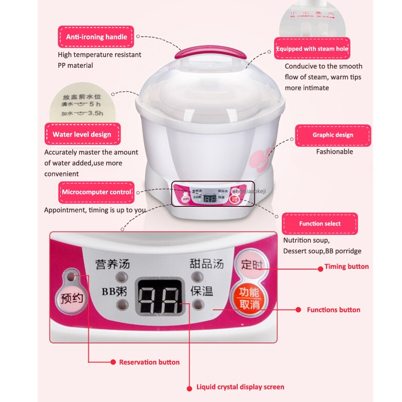 0.7L Elektrische Slowcooker DDZ-7B Mini Smart Baby voedsel Fornuis Keramische Timing stoven tonic soep pap Vogelnest kookpan