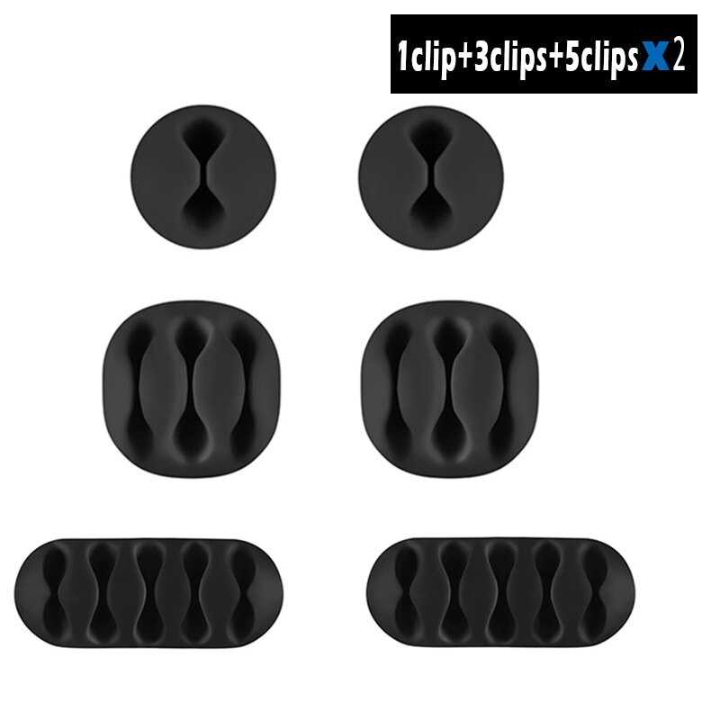 Round Cable Holder Protector Management Device Organizer Finishing Desktop Plug Silicone Wire Retention Clips: 1-3-5Clips-2PCS