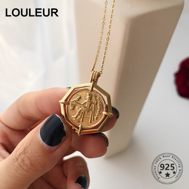 Louleur guld 925 sterling silver halsband rom retro mynt hänge halsband för kvinnor silver 925 fina smycken berlocker matchande