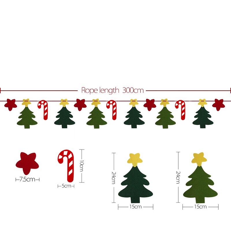 3m glædelig jul banner filt hængende krans bunting juletræ elg indendørs udendørs xmas fest år dekoration: M01