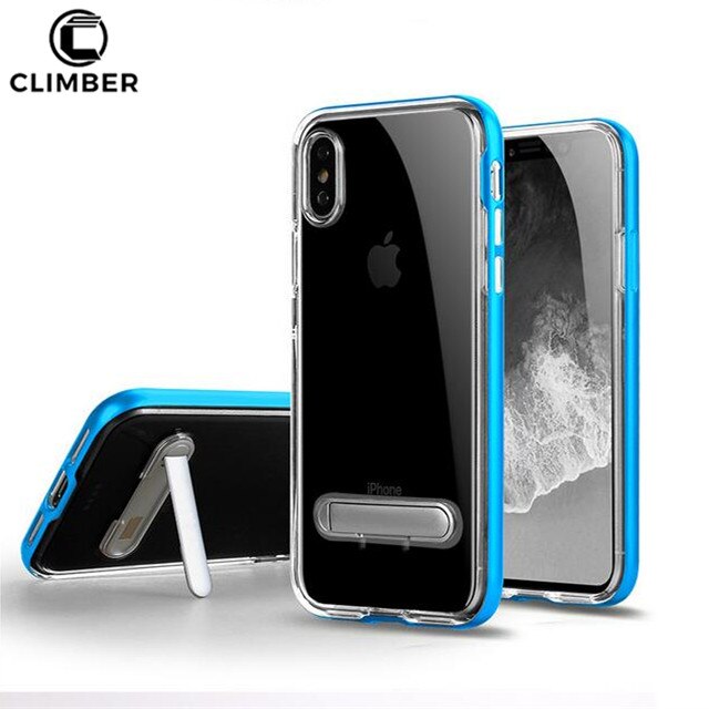 Luxe Handphone Met Kickstand Mobiele Behuizing Crystal Clear PC Bumper TPU Hybrid Cover Voor iPhone 8 X case