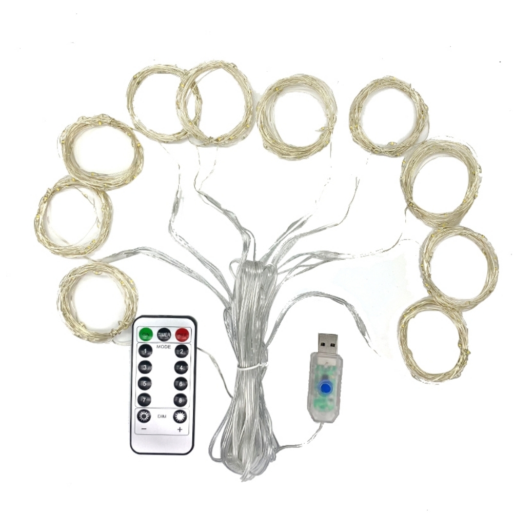 Luces navideñas LED guirnaldas de luces de cortina 8 modos remoto USB adorno decoración navideña para el hogar vacaciones lámpara de Año