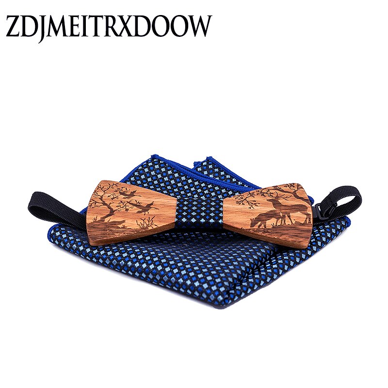 Conjunto de pajarita de madera + pañuelo + gemelos, pajaritas de madera Para el novio de boda, corbatas Para el hogar, bodas, alces de Navidad