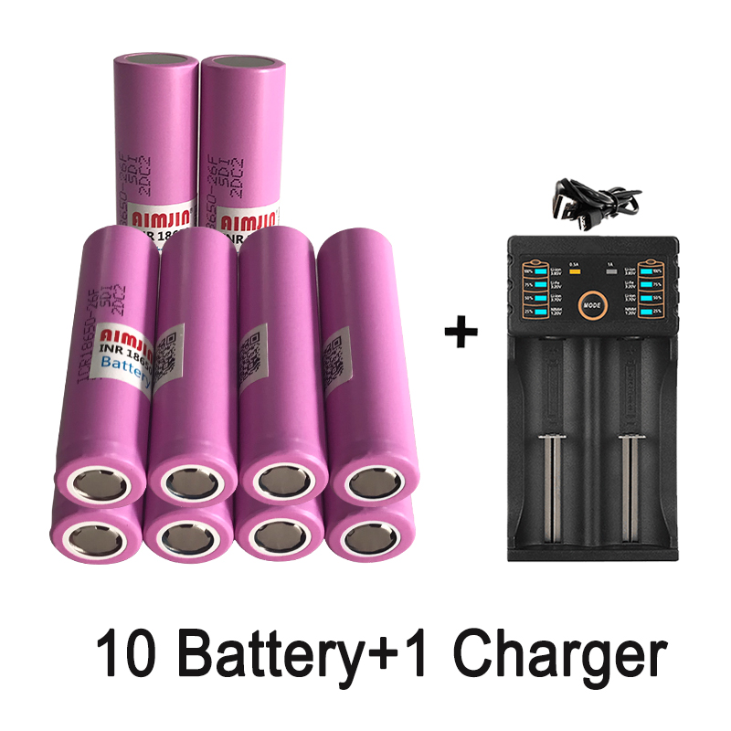 Batería de litio recargable de gran capacidad ICR18650-26F 3,7 V 2600 MAH adecuada para todo tipo de productos electrónicos, con cargador: Verde