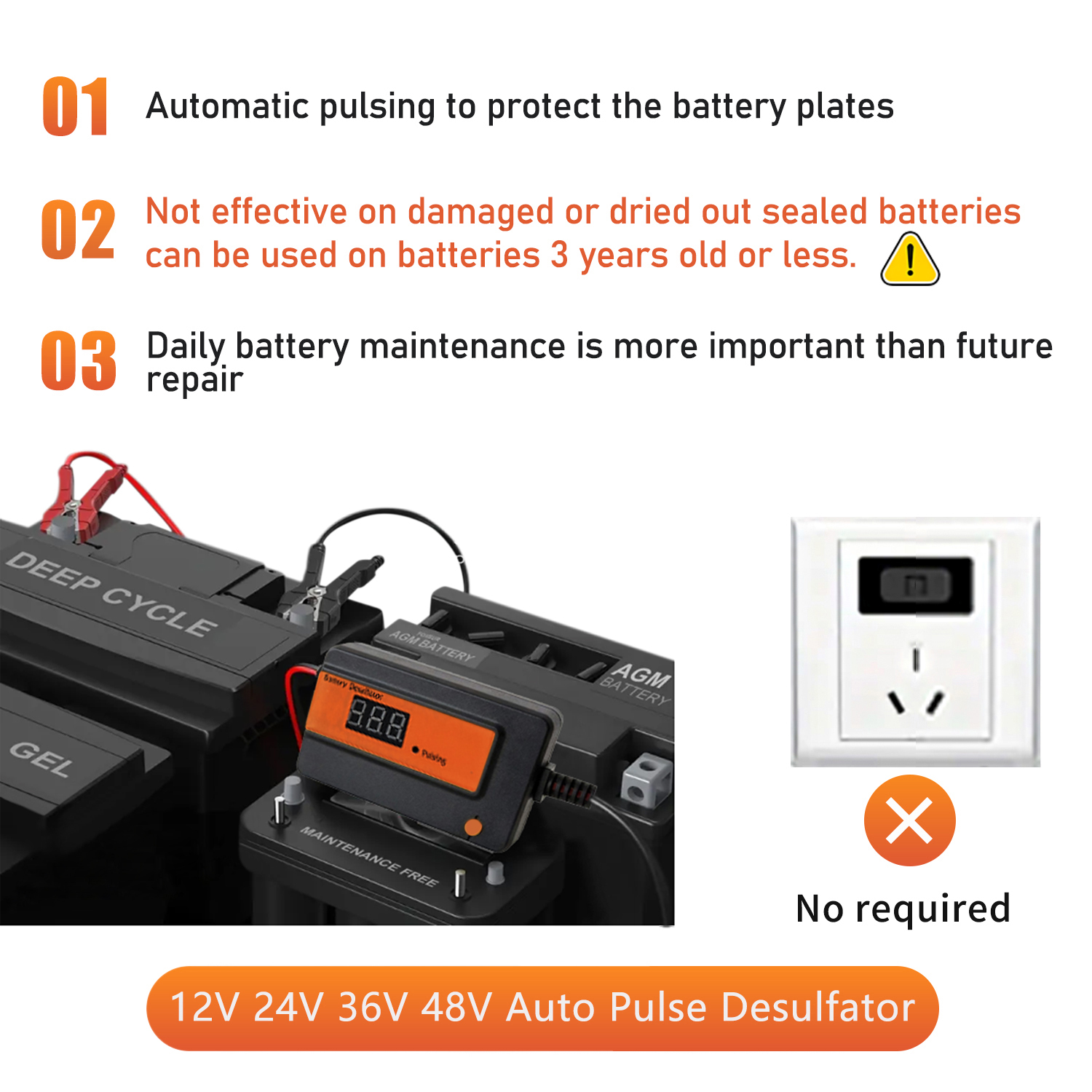 2A Golf Cart Orange Battery Desulfator Desulphator 12 24 36 48 Volt Batteries Auto Pulse