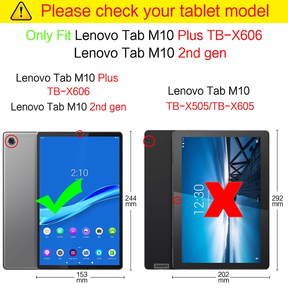 Til lenovo tab  m10 plus tb -x606f tb -x606x tablet cover til lenovo  m10 plus etui + filmpen