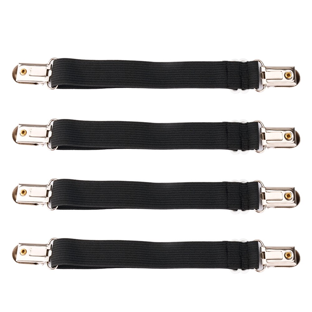 4Pcs Elastic Bed Sheet Holder Sheets Fasteners Adjustable Mattress Pad Cover Band Suspenders Blankets Fastener Straps with Clips: 4Pcs Black