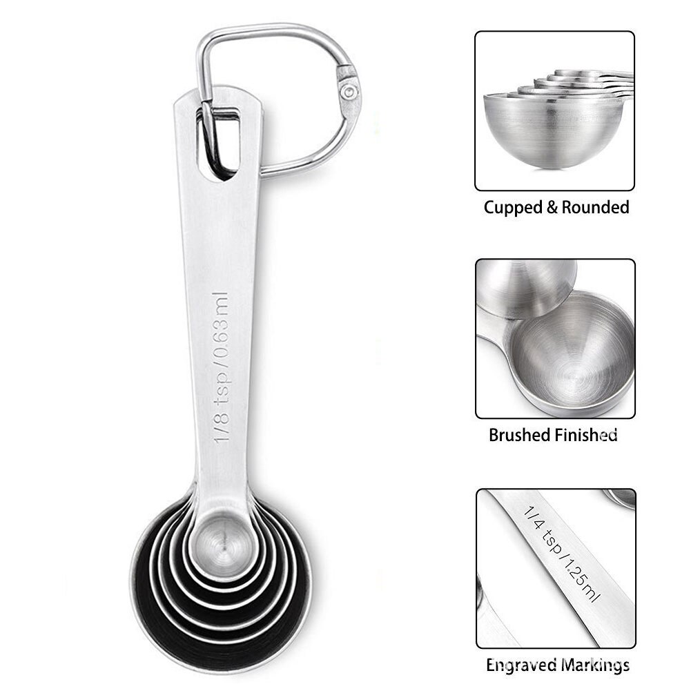 7pcs Cooking Set Stainless Steel Teaspoon Liquid Ingredients Utensil Measuring Spoons Bakeware Baking Tools Salt Coffee Ruler