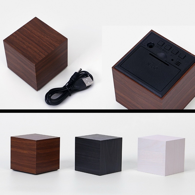Multicolor LED Wooden Alarm Clock Watch Table Voice Control Digital Wood Electronic Desktop Clock USB/ Powered Clocks