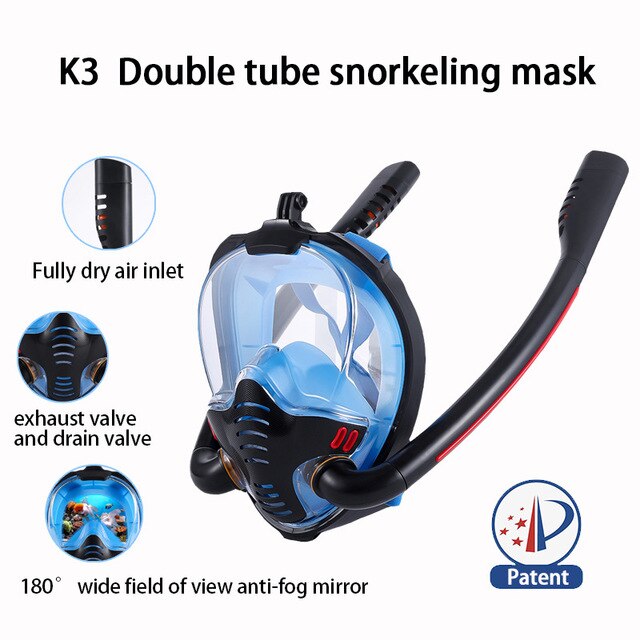 Double tube Diving mask men women Full face Scuba Snorkeling mask dry skin dive Underwater Spearfishing Anti-fog swimming mask