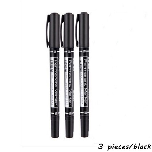 Fineliner-rotuladores de doble punta para dibujo de neumáticos, marcador permanente de secado rápido para tela de metal, , 0,5/1mm, 3 unidades: 3 pieces black