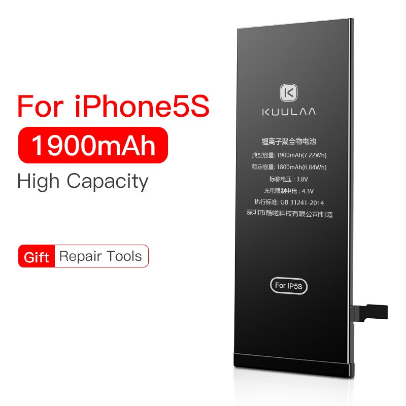 KUULAA Batterie Für iPhone 5 5S 6 6S 7 8 Plus X 6Plus 10 Original Hohe Kapazität Bateria Ersatz Batterie Für iPhone6 iPhone7: 1900mAh For iP 5S