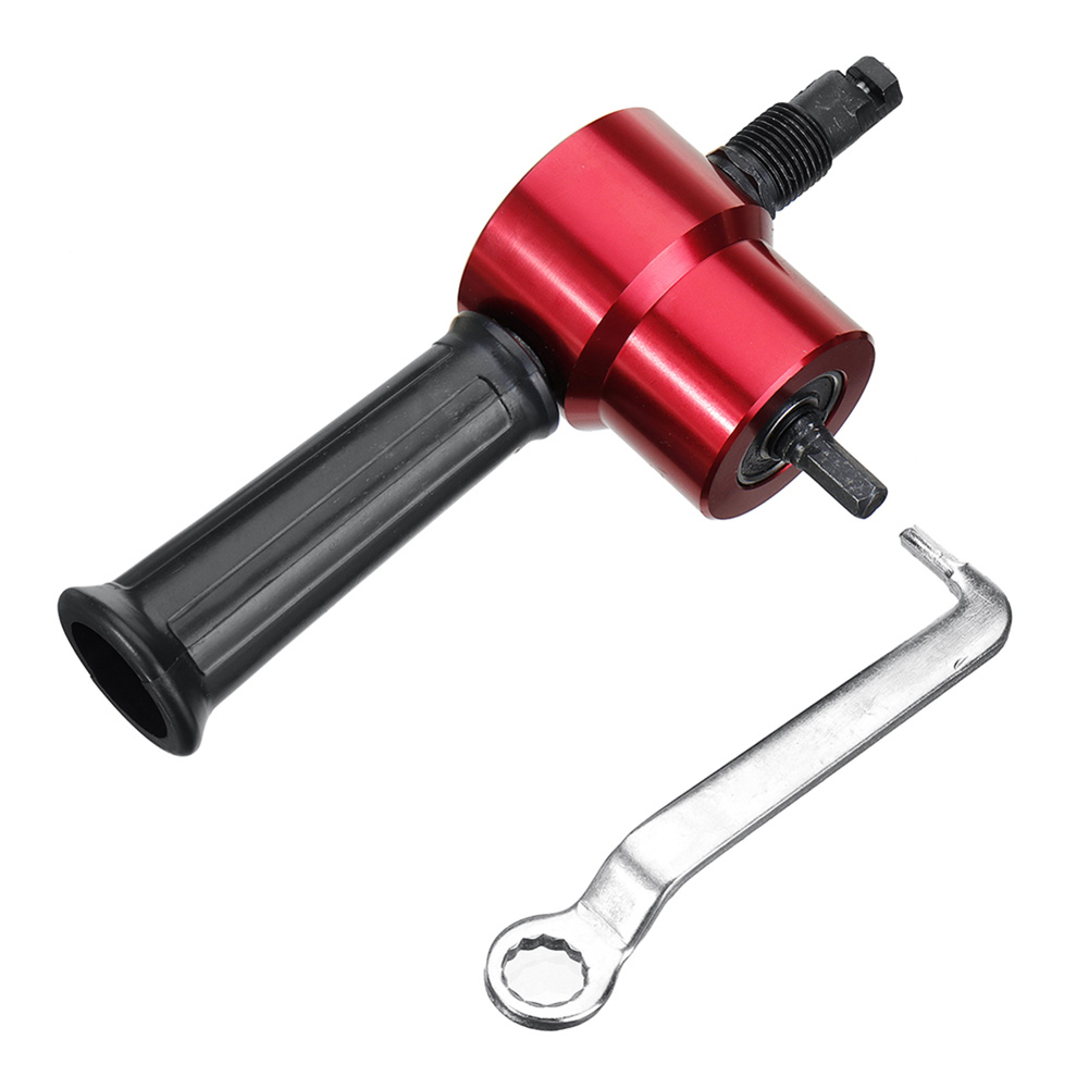 Double Head Sheet Nibble Metal Nibbler Saw Cutter 360 Degree Adjustable Drill Attachment with Extra Punch Free Cutting Tool: Red
