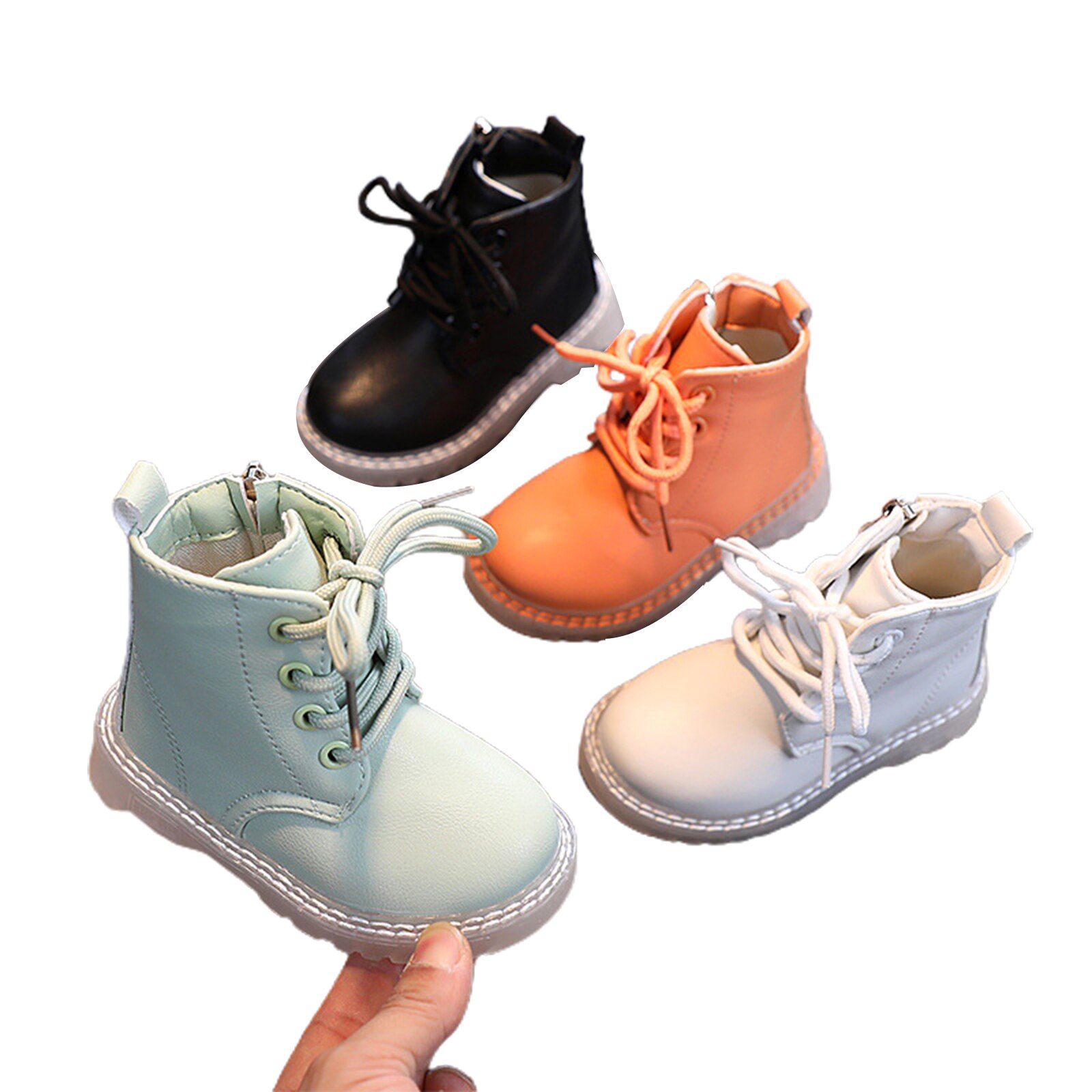 Citgeett-Botas a prueba de agua para niños y niñas, Botines de cuero PU con cordones y cremallera lateral