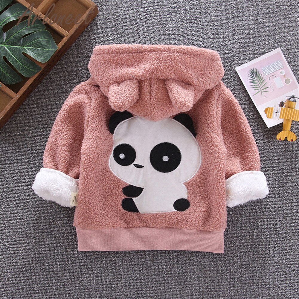 Arloneet Cartoon Jas Baby Jongens Warme Winter Dikke Jas Katoen Animal Panda Oor Hooded Bovenkleding Rits Baby Jas Jongen Bovenkleding