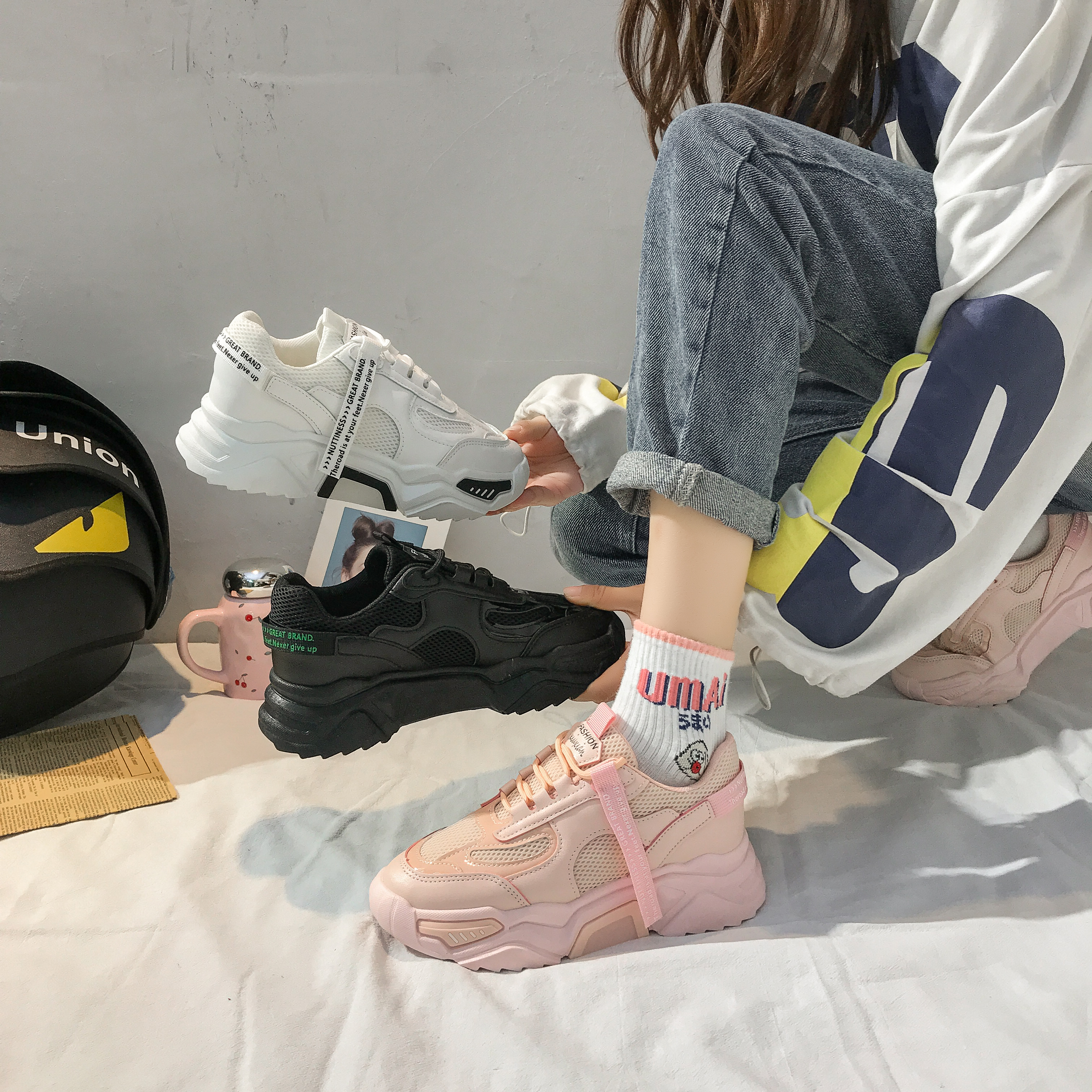 Mustat lenkkarit naisten vapaa-ajan kengät naisten platform-lenkkarit kevät syksy naisten kengät hengittävät kengät vauvojen kengät