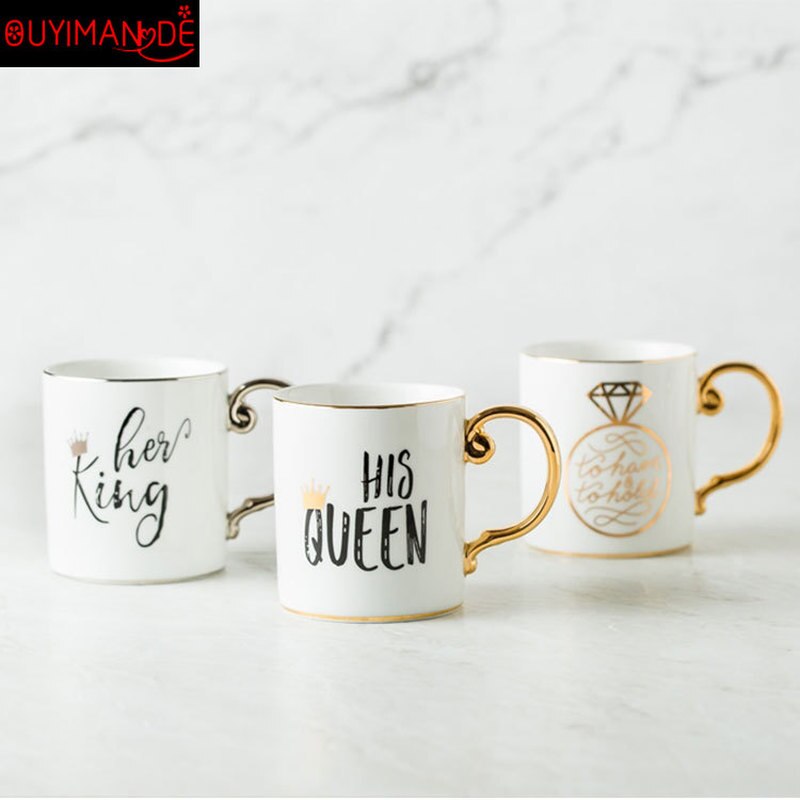 Luksus guld konge og dronning diamant porcelæn kaffe krus te mælk keramiske kopper og krus bryllup rejse krus