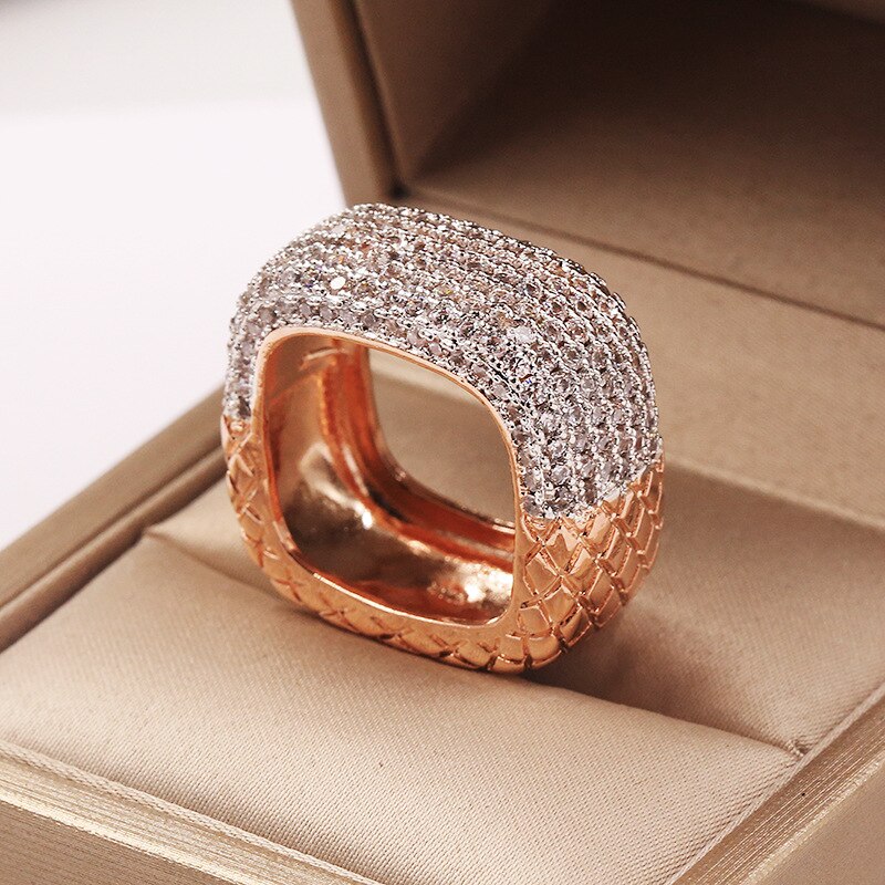 Luksus rose guldfyldte ringe til kvinder indlagt hvid zirkon bryllup forlovelse lover kærlighed to tone ring smykker: 10
