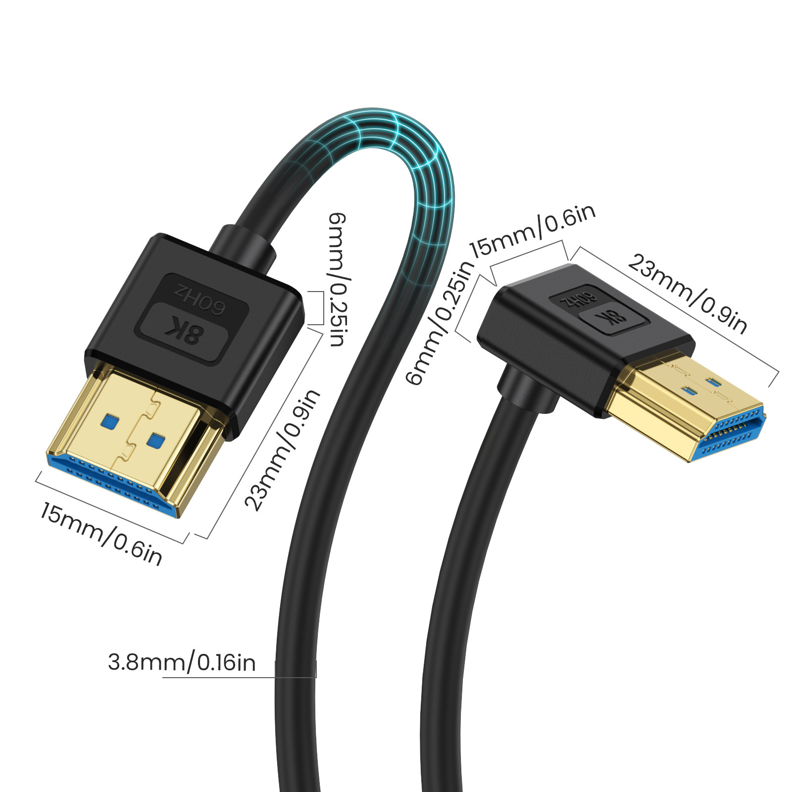 Silicone HDMI Compatible 2.1 Version Cable Elbow Flexible Thin Wire Supports 10K 96Hz Resolution 8K 60Hz Compatible 4K 240HZ: Red / 2m