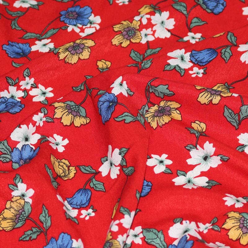 Chiffon Fabric By The Meter Floral Printed Micro Elastic Opaque Dress Skirt Flowers Summer Fabrics Breathable for Sewing Brocade: Crepe Chine Begonia