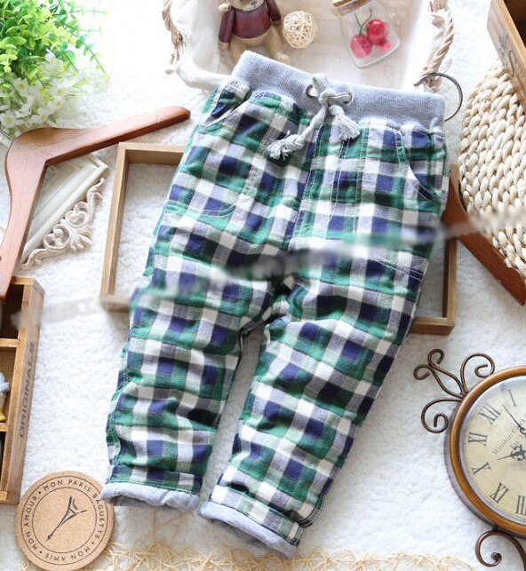 spring autumn boys casual skinny plaid pants ,children&#39;s long pencil pants with blue ,green, wine red,coffee color: green / 2T