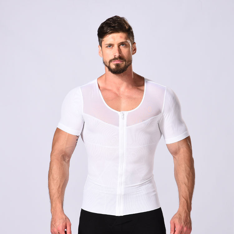 T-Shirt de Compression pour hommes, sous-vêtement correcteur de Posture, amincissant pour le ventre: WHITE / L