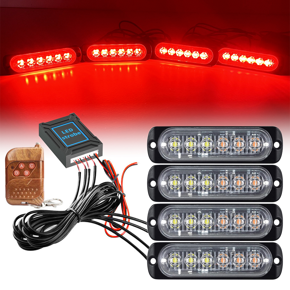 Luz de rejilla delantera para coche, luz estroboscópica de policía ámbar, Control remoto inalámbrico de emergencia, señal de Flash, baliza de bombero, lámpara de advertencia de 12V 24V: RGB