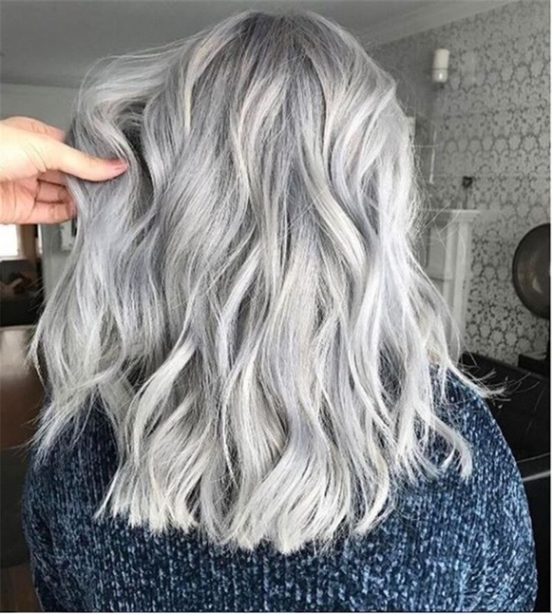 Gradient Dyeing Grandma Ash Curly Short Hair Female with Rose Net Wig Cosplay Hair Wig Parted Instant Noodles Cosplay Women
