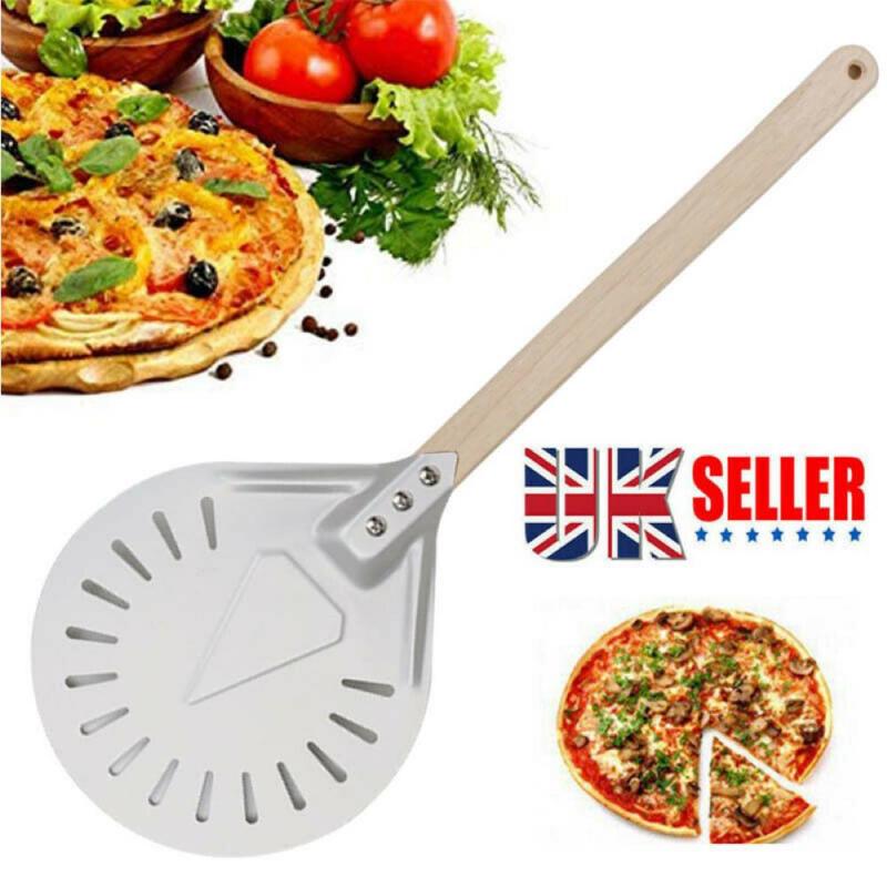 Perforated Pizza Turning Peel Pizza Shovel Aluminum Pizza Peel Paddle Short Pizza Tool Non Slip Wooden Handle Pizza Shovel