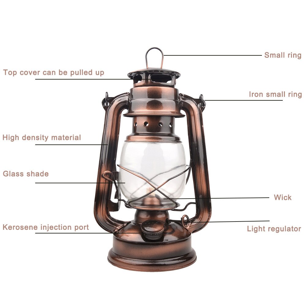 Bärbar belysning i retrostil fotogenlampa utomhus camping tält lampa metall camping ljus hushåll nödlampa