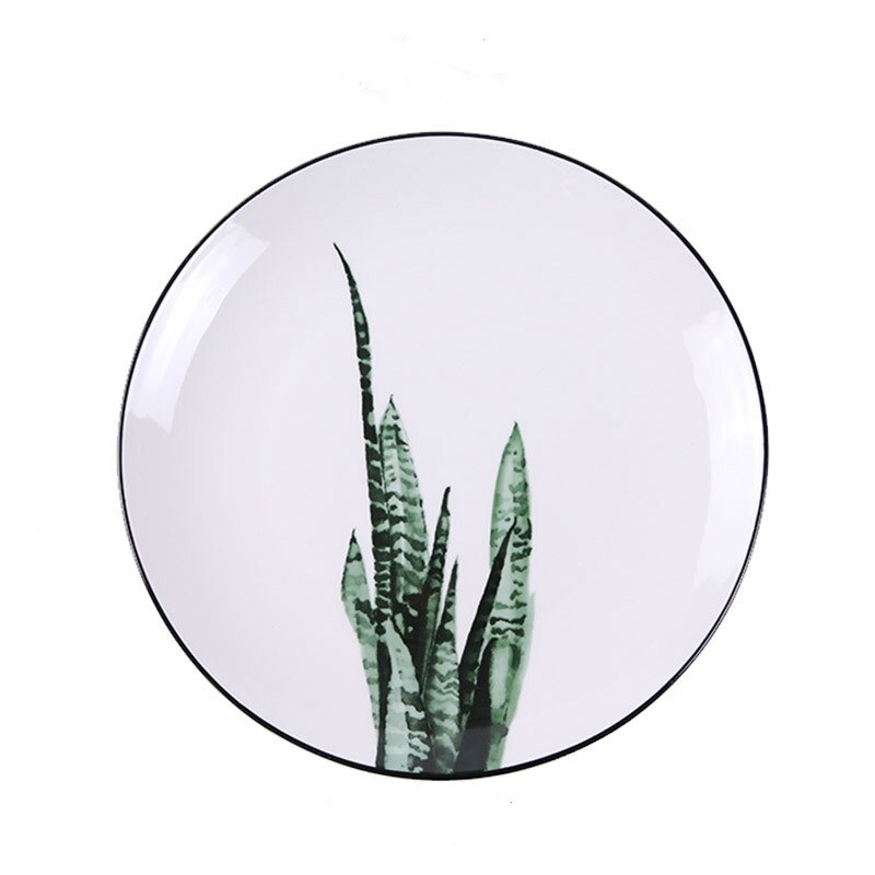 Interesante vajilla creativa de 8 pulgadas para Patrón de planta, plato redondo de Cactus abstracto, hoja de plátano japonés, plato para carne, ensalada y pepinillo: 8 inches  2