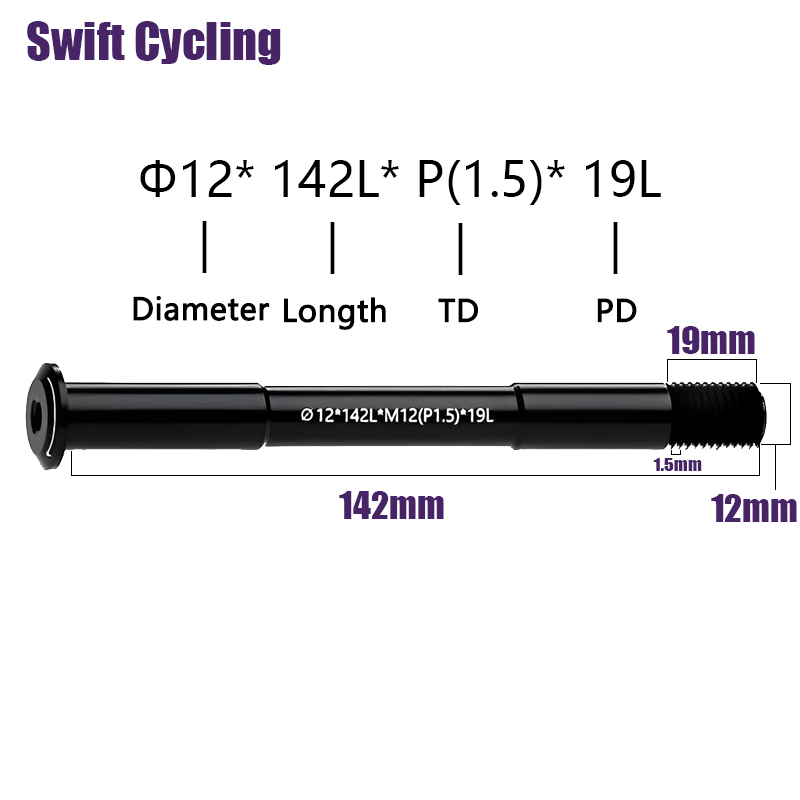 Swift MTB bicicleta de carretera eje pasante horquilla delantera brochetas M12xP1.0/1.5/ 12x142/148 accesorios de rueda de brocheta de liberación rápida de bicicleta