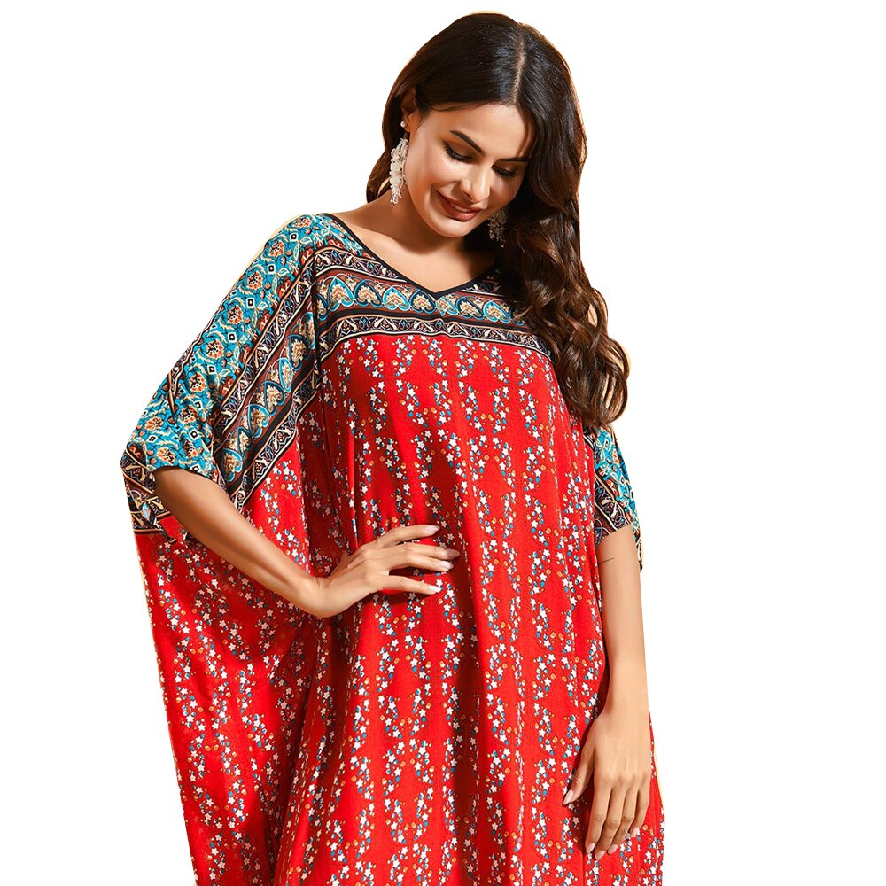 Dubai maxi kaftan naiset muslimi mekko print boheemi ranta kesä kaftaani viitta oversize arabi puku abayas islamilainen vaatteet