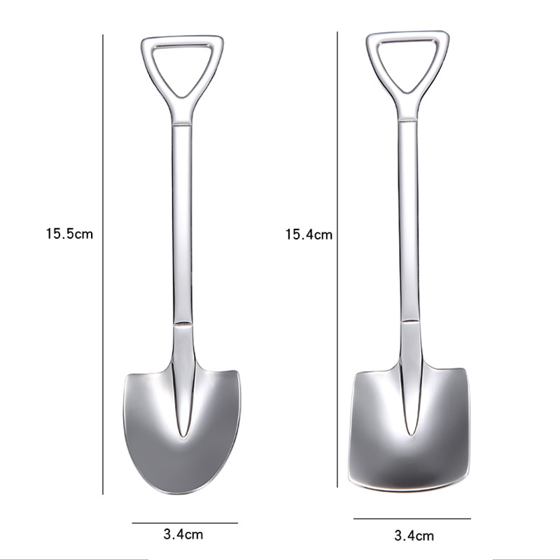 Juego de 2 cucharas de postre, Mini cuchara de café con forma de pala, Retro, Cabeza Cuadrada, pequeña, para helado, de Metal y acero inoxidable