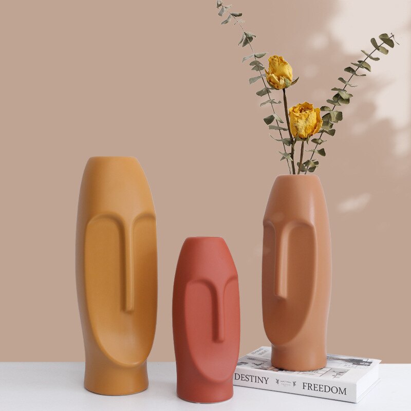 Cutelife Weiß Keramik Keramik Menschliches Gesicht Vase nordisch Dekoration Heimat Kopf Wohnzimmer Vase Moderne Blume Pflanze Tisch Große Vase