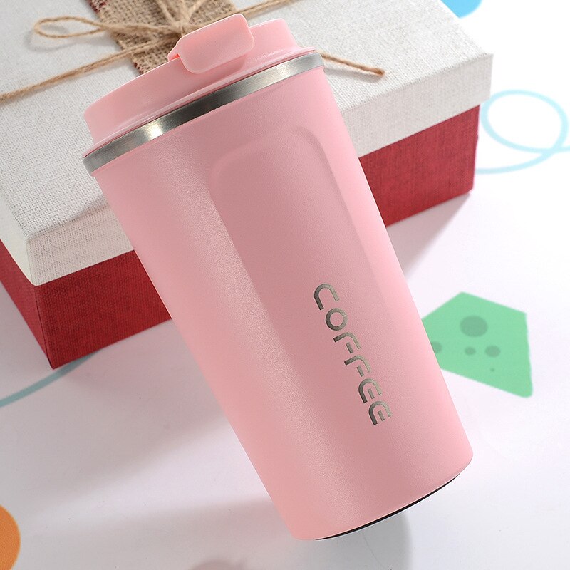 Thermos Coffee Mug Cup 304 Stainless Steel Insulated Tumbler Vacuum Thermos Cup Travel Cup for Cold Ice Drinks: 380ml / Pink coffee