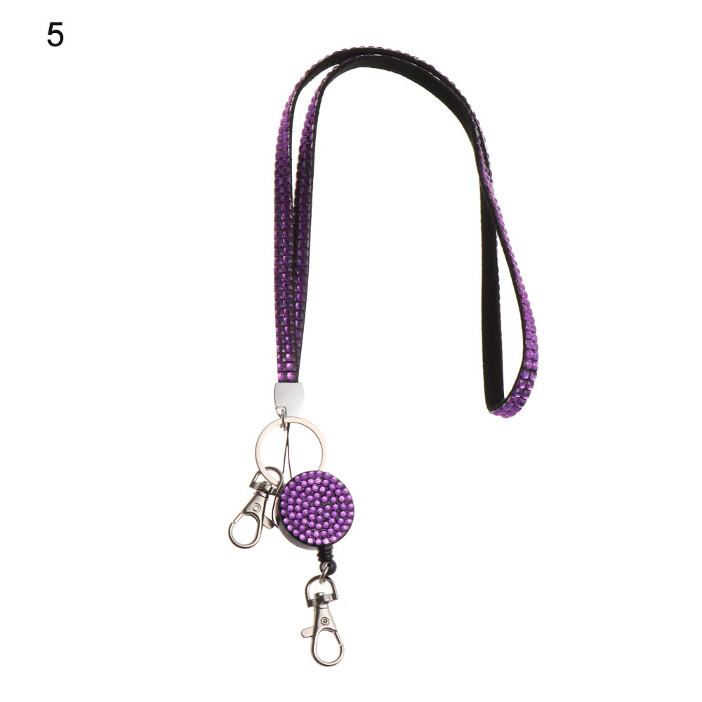 ID Card Holder Neck Strap Rhinestone Retractable Reel Necklace Hanging Rope Lanyard Lightweight: Purple 
