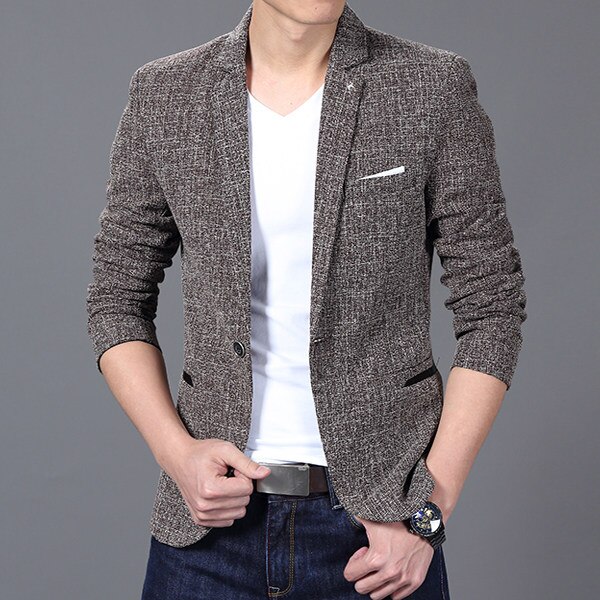 Men Slim Autumn Suit Blazer Formal Business Male Suit One Button Lapel Casual Long Sleeve Pockets Top Blazers