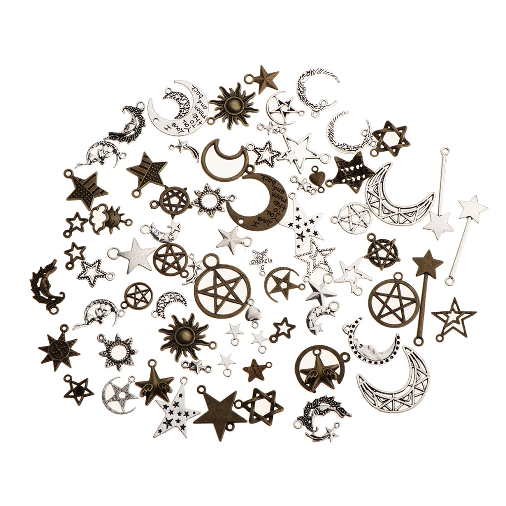 100g Assorted Moon Stars Charms Bulk Pendant Jewelry Finding DIY Necklace Making Accessories