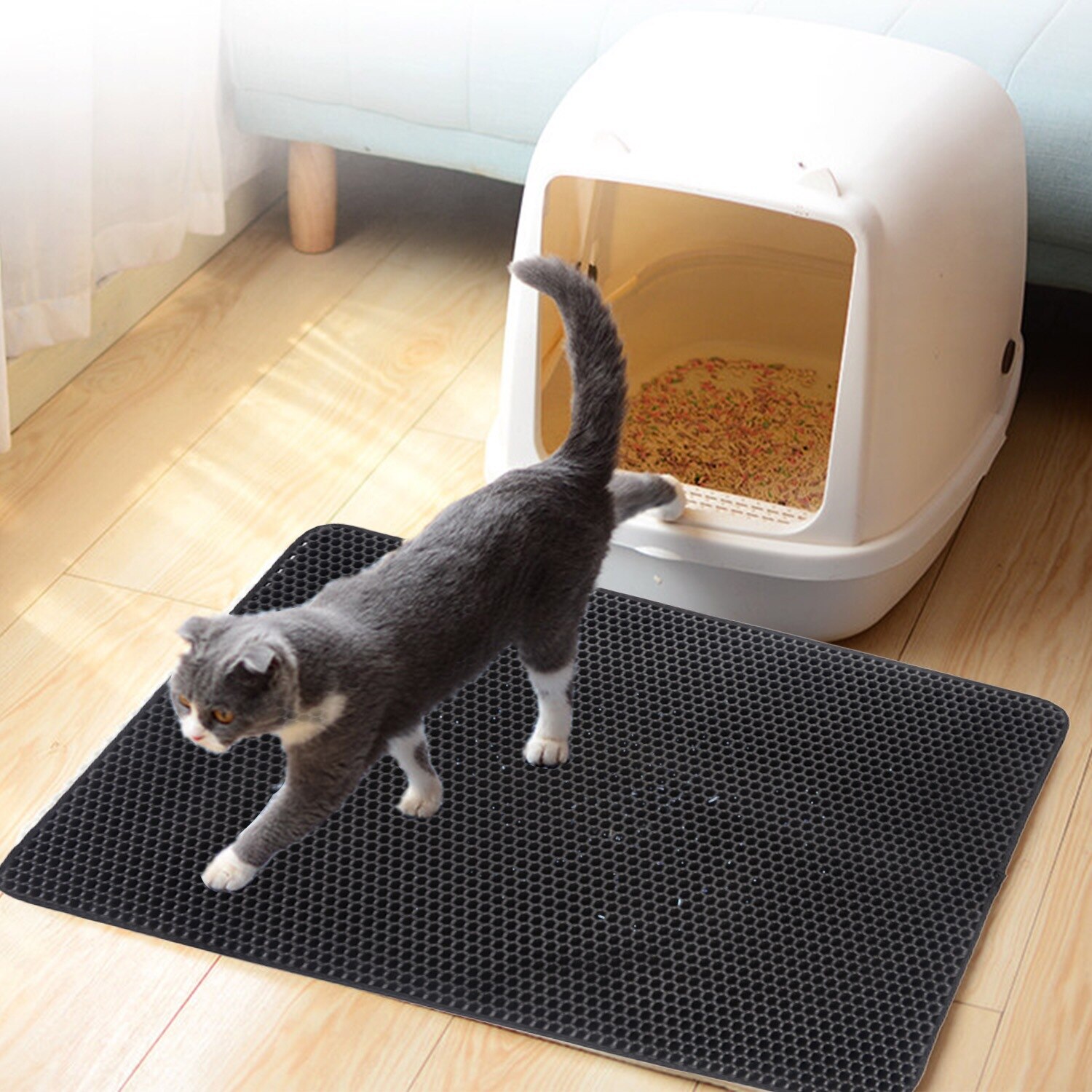 Cat Litter Mat EVA Double-Layer Recycled Cat Litter Trapper Mats with Waterproof Bottom Layer Kattenmand Black Cat Puppy Bed