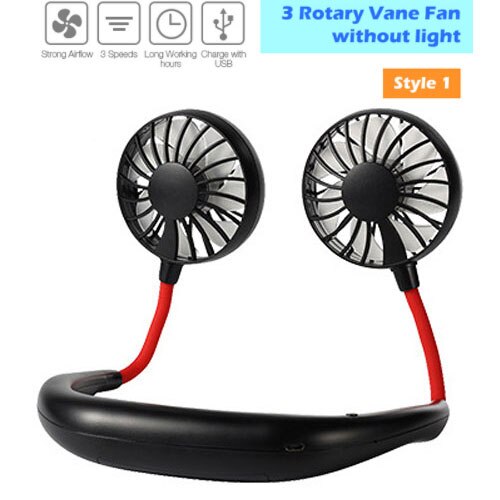 Ventilateur portable usb, ventilateur froid, mains libres, ventilateur de cou suspendu, mini ventilateur de sport rechargeable, 3- vitesses réglables, double ventilateur de cou pour la maison et le bureau: 1rd noirs